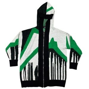 Akira Women's Abstract Angles Oversized Hooded Cardigan Zip Geometric Sweater L